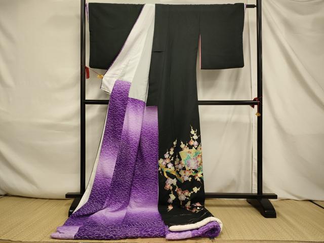 平和屋本店●お引きずり・お引き摺り・黒留袖　和装　結婚式　舞妓　芸妓　芸者　衣装　地紙吉祥花文　金銀彩　AABJ2569fw