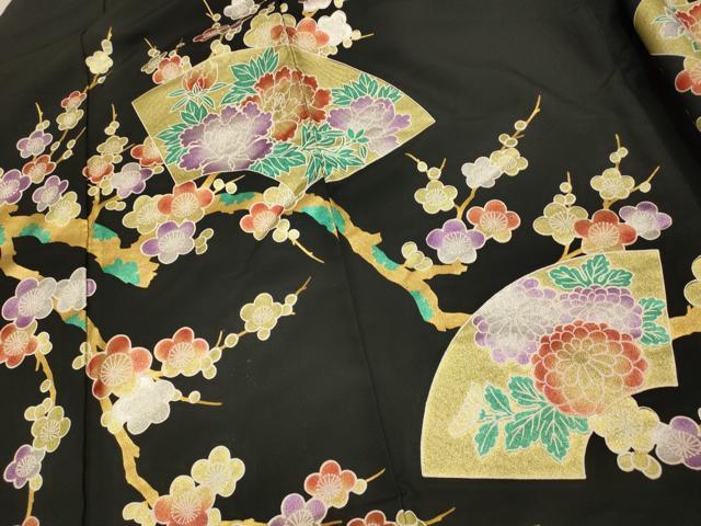 平和屋本店●お引きずり・お引き摺り・黒留袖　和装　結婚式　舞妓　芸妓　芸者　衣装　地紙吉祥花文　金銀彩　AABJ2569fw
