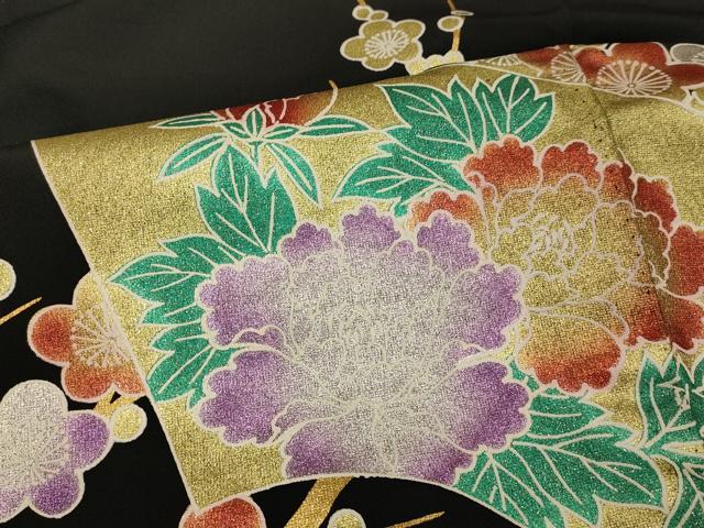 平和屋本店●お引きずり・お引き摺り・黒留袖　和装　結婚式　舞妓　芸妓　芸者　衣装　地紙吉祥花文　金銀彩　AABJ2569fw