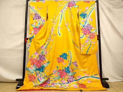 平和屋本店●お引きずり・お引き摺り・引き振袖 和装 結婚式 舞妓 芸妓 芸者 衣装 駒刺繍 舞蝶更紗花文 暈し染め 銀彩 AABJ2604fw