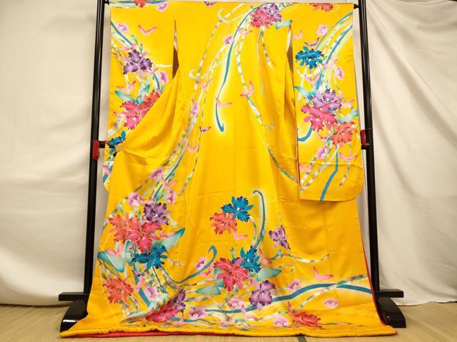 平和屋本店●お引きずり・お引き摺り・引き振袖 和装 結婚式 舞妓 芸妓 芸者 衣装 駒刺繍 舞蝶更紗花文 暈し染め 銀彩 AABJ2604fw