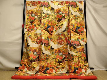 平和屋本店●色打掛　和装　婚礼　結婚式　花嫁　神社挙式　唐織　雪輪草花鶴文　金糸　逸品　AABJ2614fw
