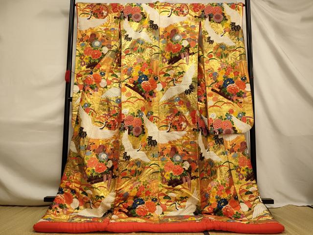 平和屋本店●色打掛　和装　婚礼　結婚式　花嫁　神社挙式　唐織　雪輪草花鶴文　金糸　逸品　AABJ2614fw