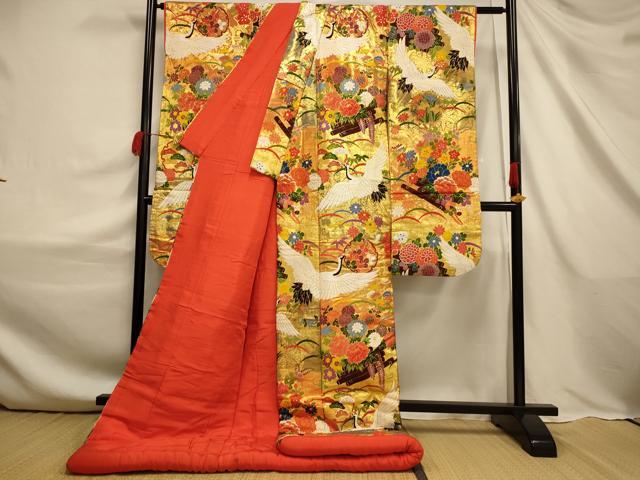 平和屋本店●色打掛　和装　婚礼　結婚式　花嫁　神社挙式　唐織　雪輪草花鶴文　金糸　逸品　AABJ2614fw
