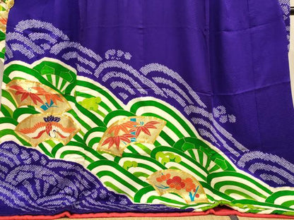 平和屋本店●お引きずり・お引き摺り・引き振袖　和装　結婚式　舞妓　芸妓　芸者　衣装　駒刺繍　地紙竹梅鶴文　金彩　AABJ2631fw