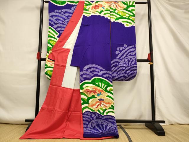 平和屋本店●お引きずり・お引き摺り・引き振袖　和装　結婚式　舞妓　芸妓　芸者　衣装　駒刺繍　地紙竹梅鶴文　金彩　AABJ2631fw