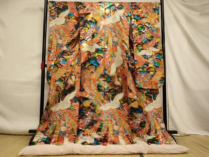 平和屋本店●色打掛　婚礼　結婚式　和装　花嫁　神社挙式　唐織　松竹梅束ね熨斗鶴文　金銀糸　暈し染め　黒地　逸品　AABJ2635fw