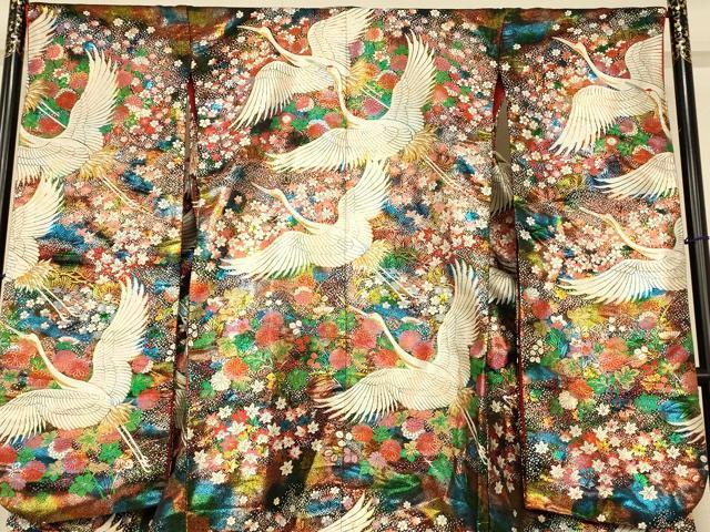 平和屋本店●色打掛　和装　結婚式　神社挙式　婚礼　花嫁　唐織　暈し染め　飛鶴草花文　金銀糸　黒地　逸品　AABJ2644fw