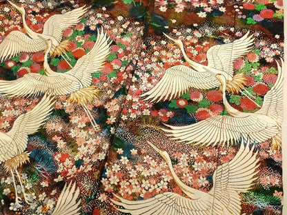 平和屋本店●色打掛　和装　結婚式　神社挙式　婚礼　花嫁　唐織　暈し染め　飛鶴草花文　金銀糸　黒地　逸品　AABJ2644fw
