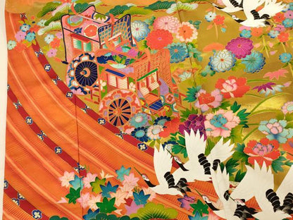 平和屋本店●本手描友禅作家 秋山章 色打掛 婚礼 和装 神社挙式 結婚式 花嫁 御所車絵巻花鳥文 金銀彩 暈し染め 逸品 AABJ2645fw