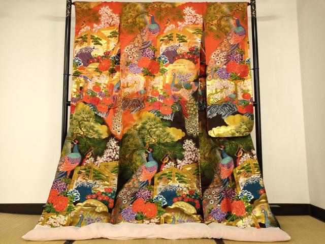 平和屋本店●色打掛　和装　婚礼　結婚式　花嫁　神社挙式　唐織　孔雀屏風松文　金銀糸　逸品　AABJ2652fw
