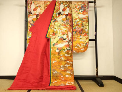 平和屋本店●西陣工芸織　和装　色打掛　婚礼　結婚式　神社挙式　花嫁　唐織　金銀糸　慶松鶴　逸品　AABJ2654fw