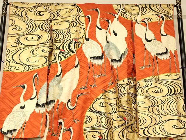 平和屋本店●色打掛　婚礼　和装　花嫁　結婚式　神社挙式　群れ鶴光琳水　駒刺繍　金彩　金糸　逸品　AABJ2656fw
