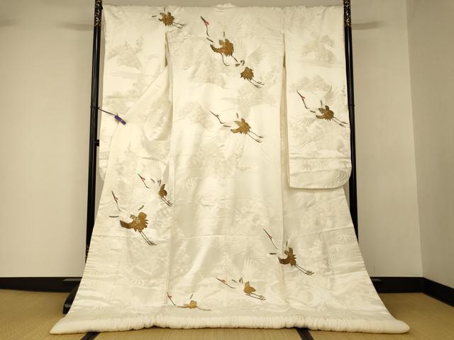 平和屋本店●白打掛　白無垢　和装　婚礼　結婚式　花嫁　神社挙式　総刺繍　松竹梅飛鶴文　金糸　逸品　AABJ2681fw