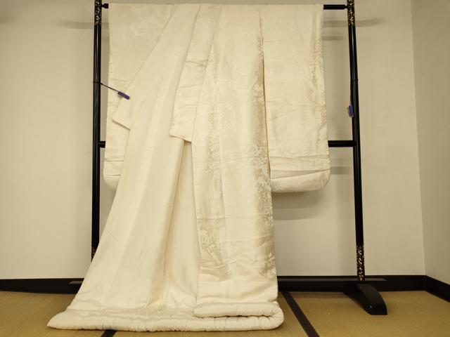 平和屋本店●白打掛　白無垢　和装　婚礼　結婚式　花嫁　神社挙式　唐織　御所車草花文　逸品　AABJ2684fw