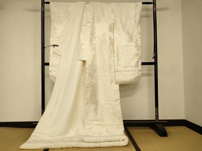 平和屋本店●白打掛　白無垢　和装　婚礼　結婚式　花嫁　神社挙式　唐織　御所車草花文　逸品　AABJ2685fw