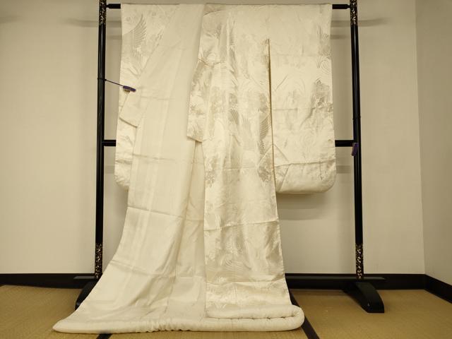 平和屋本店●白打掛　白無垢　和装　婚礼　結婚式　花嫁　神社挙式　唐織　飛鶴流水草花文　逸品　AABJ2701fw