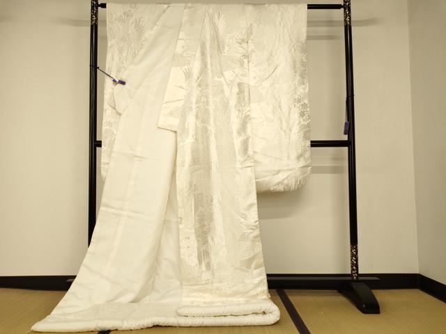 平和屋本店●白打掛　白無垢　和装　婚礼　結婚式　花嫁　神社挙式　唐織　飛鶴流水草花文　逸品　AABJ2704fw
