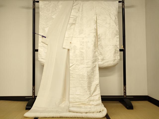 平和屋本店●白打掛　白無垢　和装　婚礼　結婚式　花嫁　神社挙式　唐織　御所車蒔絵草花文　逸品　AABJ2707fw