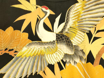 平和屋本店●色打掛　和装　婚礼　結婚式　花嫁　神社挙式　駒刺繍　飛鶴笹竹文　黒地　金糸　金彩　逸品　AABJ2710fw