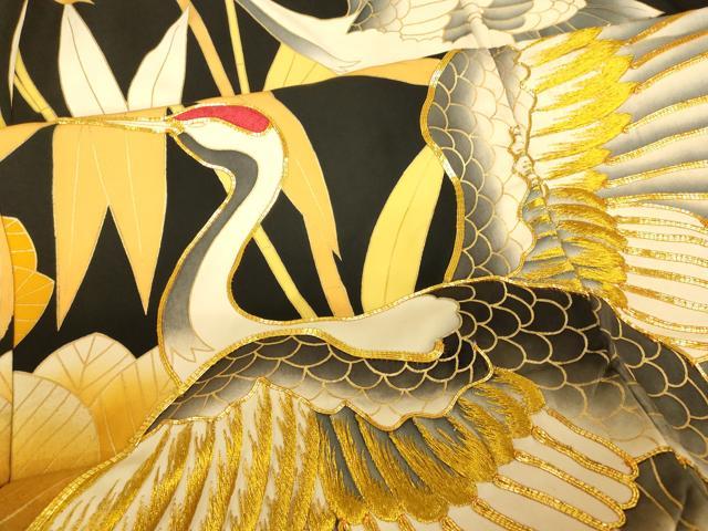 平和屋本店●色打掛　和装　婚礼　結婚式　花嫁　神社挙式　駒刺繍　飛鶴笹竹文　黒地　金糸　金彩　逸品　AABJ2710fw