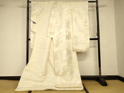 平和屋本店●白打掛　白無垢　和装　婚礼　結婚式　花嫁　神社挙式　唐織　飛鶴山重ね草花文　逸品　AABJ2713fw