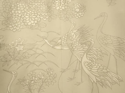 平和屋本店●本手描友禅作家　秋山章　白打掛　白無垢　和装　婚礼　結婚式　花嫁　神社挙式　刺繍　群れ鶴草花文　銀彩　逸品　AABJ2714fw