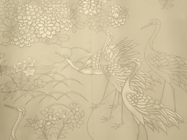 平和屋本店●本手描友禅作家　秋山章　白打掛　白無垢　和装　婚礼　結婚式　花嫁　神社挙式　刺繍　群れ鶴草花文　銀彩　逸品　AABJ2714fw