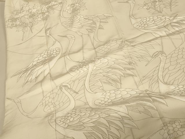平和屋本店●本手描友禅作家　秋山章　白打掛　白無垢　和装　婚礼　結婚式　花嫁　神社挙式　刺繍　群れ鶴草花文　銀彩　逸品　AABJ2714fw