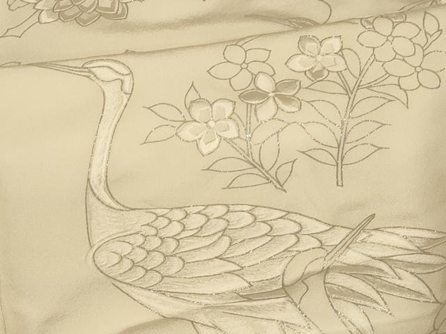 平和屋本店●本手描友禅作家　秋山章　白打掛　白無垢　和装　婚礼　結婚式　花嫁　神社挙式　刺繍　群れ鶴草花文　銀彩　逸品　AABJ2714fw