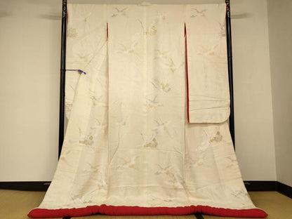 平和屋本店●白打掛　白無垢　和装　婚礼　結婚式　花嫁　神社挙式　唐織　飛鶴更紗花文　金銀糸　逸品　AABJ2715fw