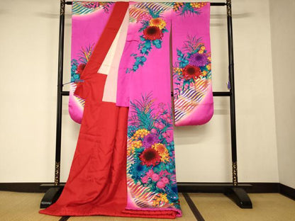 平和屋本店●お引きずり・お引き摺り・引き振袖　和装　結婚式　舞妓　芸妓　芸者　衣装　流水草花文　暈し染め　金銀彩　AABJ2718fw