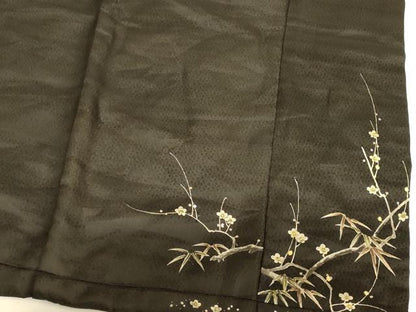 平和屋本店▼アンティーク　大正ロマン　黒留袖　手描き　刺繍　笹梅文　銀糸　正絹　逸品　AABJ2719fw