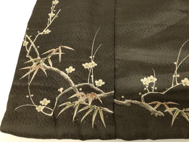 平和屋本店▼アンティーク　大正ロマン　黒留袖　手描き　刺繍　笹梅文　銀糸　正絹　逸品　AABJ2719fw