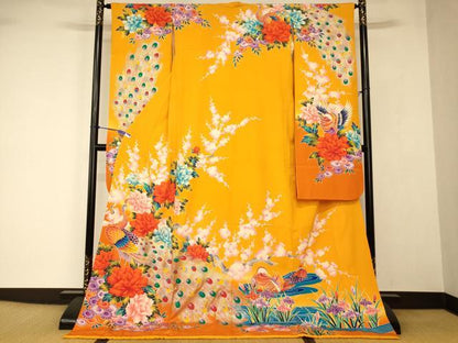 平和屋本店●お引きずり・お引き摺り・引き振袖　和装　結婚式　舞妓　芸妓　芸者　衣装　花鳥文　暈し染め　金銀彩　AABJ2721fw