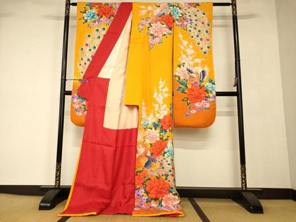 平和屋本店●お引きずり・お引き摺り・引き振袖　和装　結婚式　舞妓　芸妓　芸者　衣装　花鳥文　暈し染め　金銀彩　AABJ2721fw