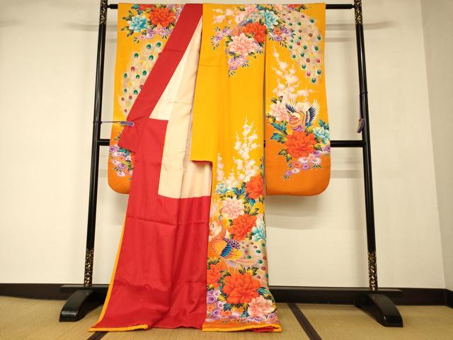 平和屋本店●お引きずり・お引き摺り・引き振袖　和装　結婚式　舞妓　芸妓　芸者　衣装　花鳥文　暈し染め　金銀彩　AABJ2721fw