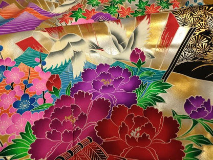 平和屋本店●お引きずり・お引き摺り・引き振袖 和装 結婚式 舞妓 芸妓 芸者 衣装 飛鶴風景扇子文 暈し染め 黒地 金銀彩 AABJ2723fw