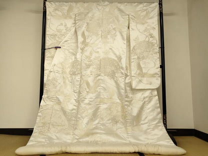 平和屋本店●白打掛　白無垢　和装　婚礼　結婚式　花嫁　神社挙式　駒刺繍　飛鶴松梅扇子文　逸品　AABJ2733fw