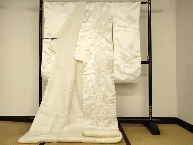 平和屋本店●白打掛　白無垢　和装　婚礼　結婚式　花嫁　神社挙式　駒刺繍　飛鶴松梅扇子文　逸品　AABJ2733fw