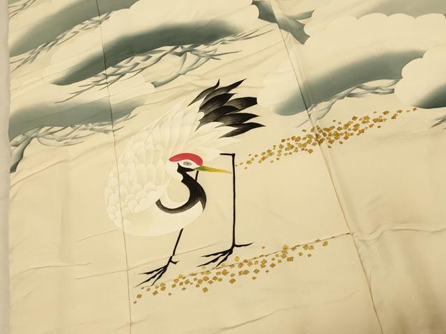 平和屋本店●本手描友禅作家　秋山章　色打掛　和装　婚礼　結婚式　花嫁　神社挙式　松竹梅群れ鶴文　金彩　逸品　AABJ2734fw