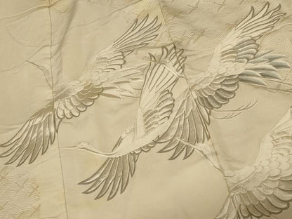 平和屋本店●本手描友禅作家　秋山章　白打掛　白無垢　和装　婚礼　結婚式　花嫁　神社挙式　飛鶴宝尽くし文　銀彩　逸品　AABJ2735fw