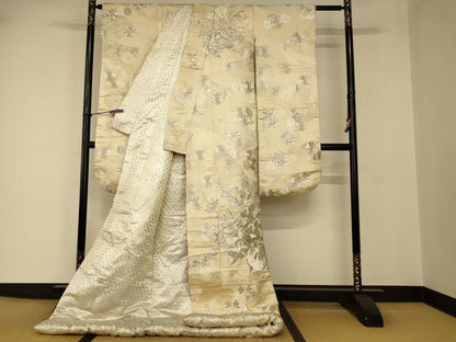 平和屋本店●白打掛　白無垢　和装　婚礼　結婚式　花嫁　神社挙式　草花流水文　銀糸　逸品　AABJ2736fw