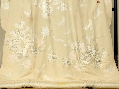 平和屋本店●本手描友禅作家　秋山章　色打掛　和装　婚礼　結婚式　花嫁　神社挙式　花鳥文　銀彩　逸品　AABJ2738fw