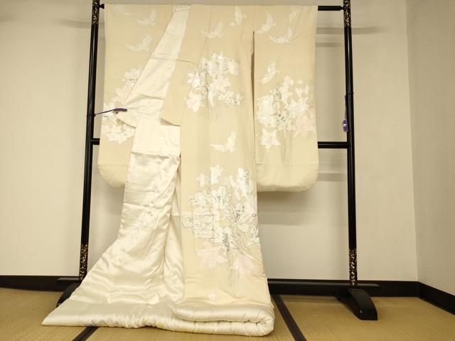 平和屋本店●本手描友禅作家　秋山章　色打掛　和装　婚礼　結婚式　花嫁　神社挙式　花鳥文　銀彩　逸品　AABJ2738fw