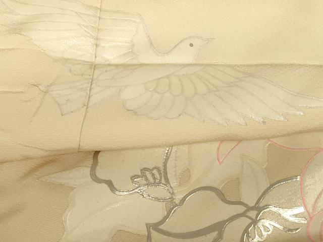 平和屋本店●本手描友禅作家　秋山章　色打掛　和装　婚礼　結婚式　花嫁　神社挙式　花鳥文　銀彩　逸品　AABJ2738fw