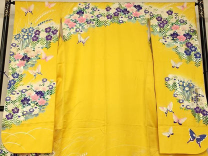 平和屋本店●お引きずり・お引き摺り・引き振袖　和装　結婚式　舞妓　芸妓　芸者　衣装　草花舞蝶文　暈し染め　金銀彩　逸品　AABJ2740fw