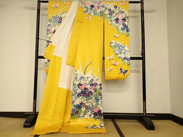 平和屋本店●お引きずり・お引き摺り・引き振袖　和装　結婚式　舞妓　芸妓　芸者　衣装　草花舞蝶文　暈し染め　金銀彩　逸品　AABJ2740fw