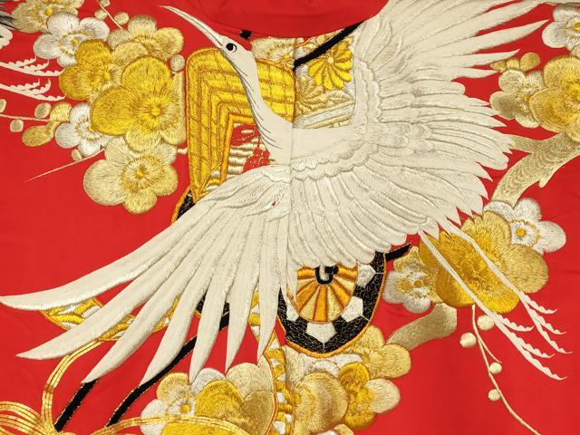 平和屋本店●色打掛　和装　婚礼　結婚式　花嫁　神社挙式　総刺繍　飛鶴御所車枝梅文　金銀糸　逸品　AABJ2763fw