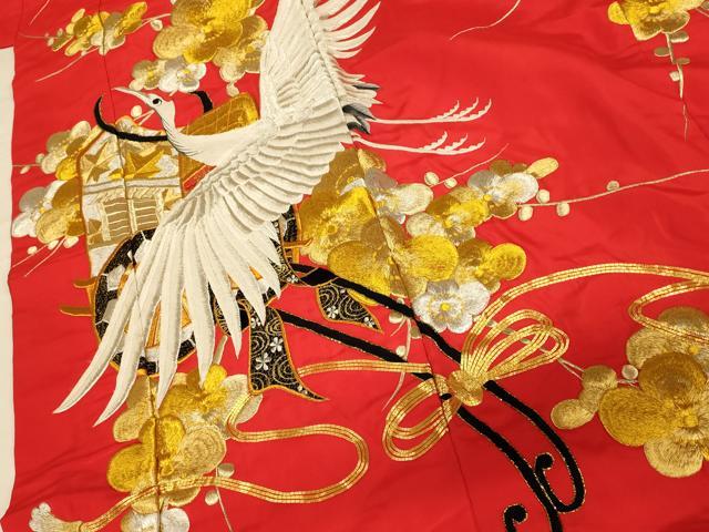 平和屋本店●色打掛　和装　婚礼　結婚式　花嫁　神社挙式　総刺繍　飛鶴御所車枝梅文　金銀糸　逸品　AABJ2763fw